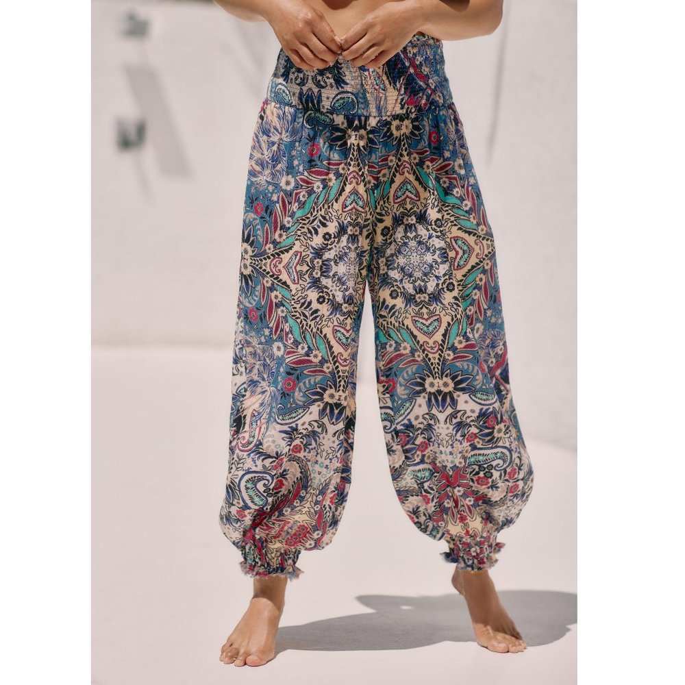 By Anthropologie Smocked Gauze Pants Blue Paisley - Small